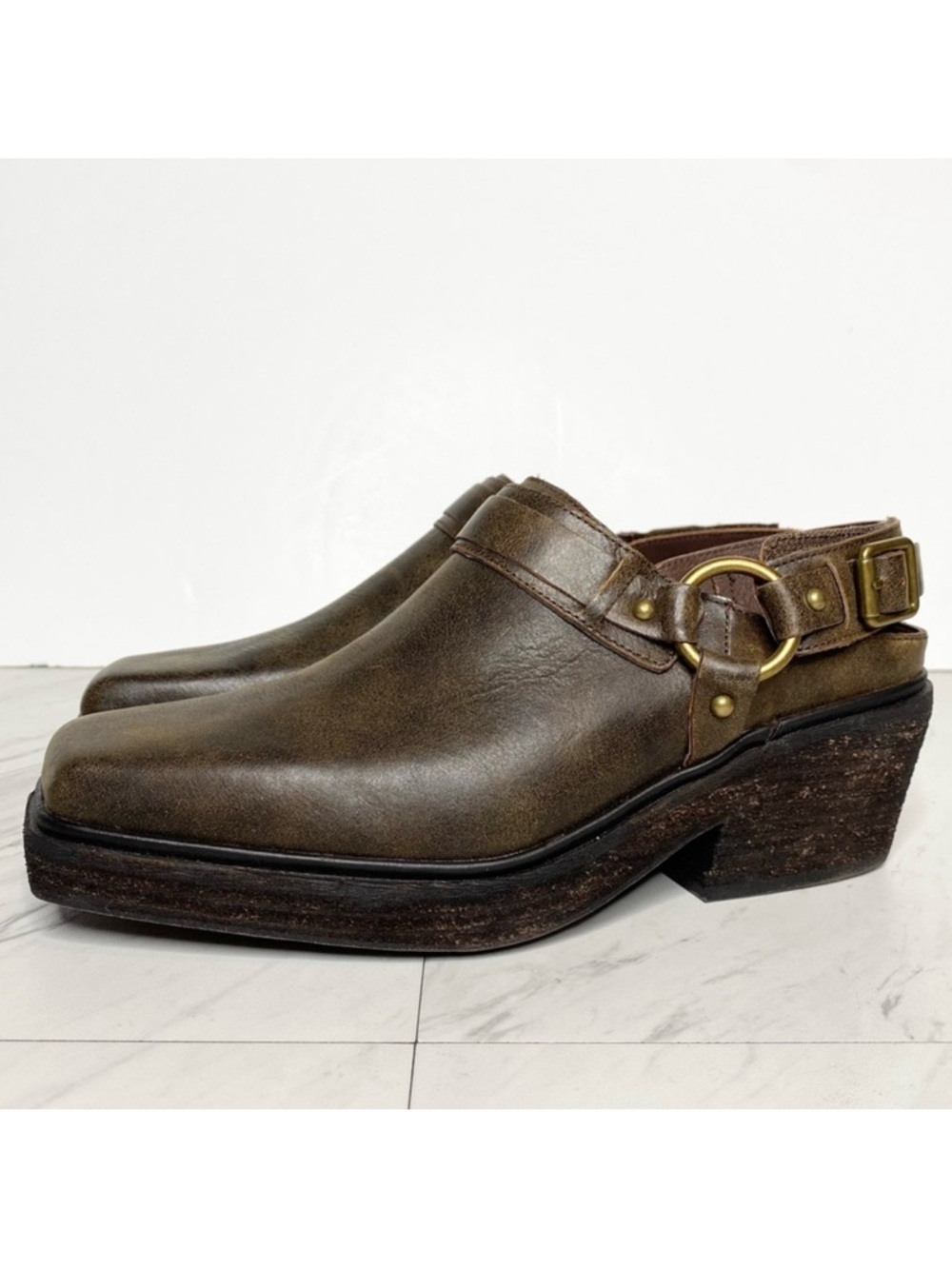 Jeffrey Campbell Rockaways Harness Slingback Brown Leather Mule 6